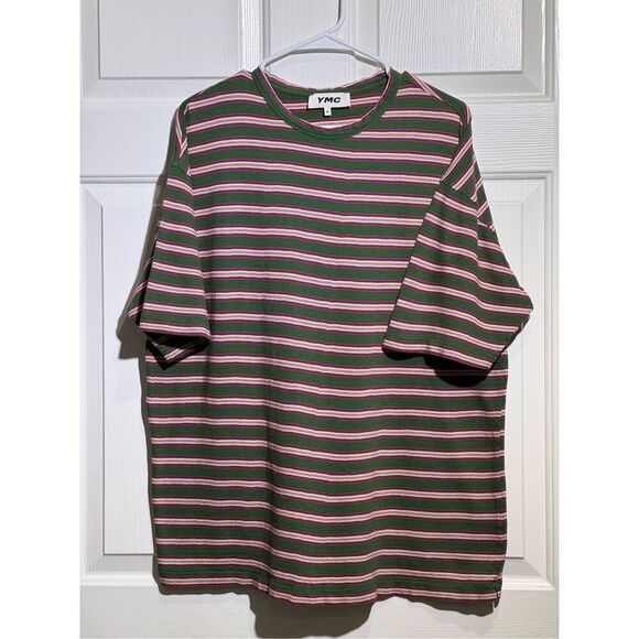 NWOT YMC Triple Stripe Short Sleeve Green & Red T-Shirt Tee Men's Medium - Picture 3 of 10